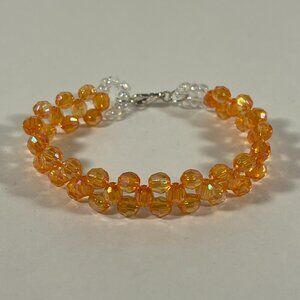 Orange Faceted Acrylic Bead Bracelet with Cross Weave Pattern NWT